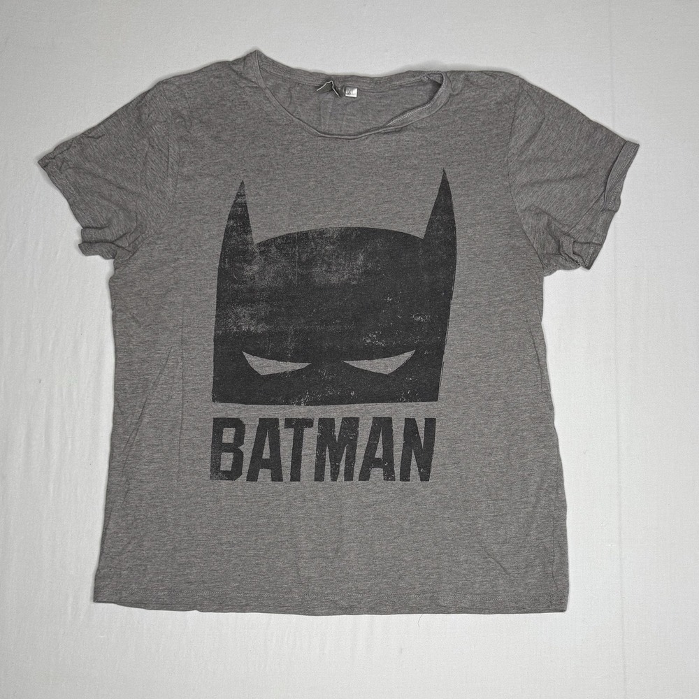 BATMAN Graphic T-Shirt‎ Womens XL Gray Vintage Mask Logo DC Comics Superhero